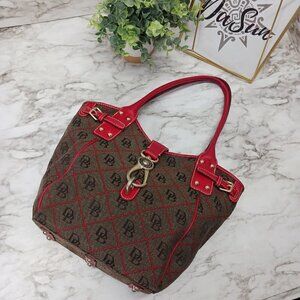 DOONEY & BOURKE hobo bag brown Canvas with Red Pebble Leather vintage